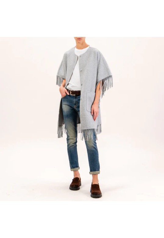 Cape with hand made fringes grey