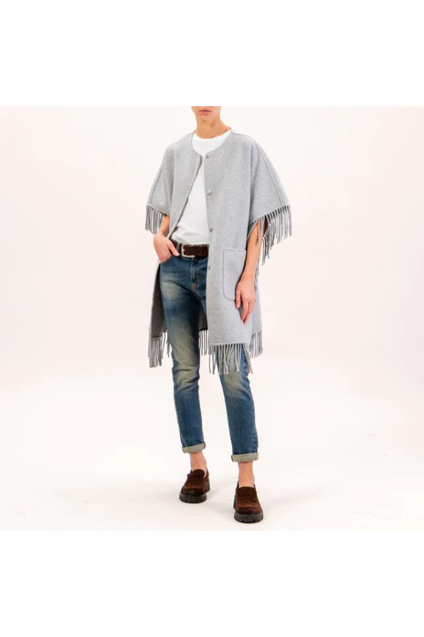 Cape with hand made fringes grey