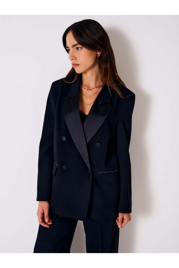 Double-breasted Blazer with Satin Details 