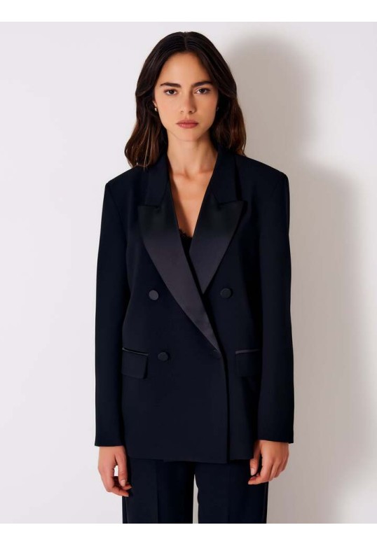 Double-breasted Blazer with Satin Details 