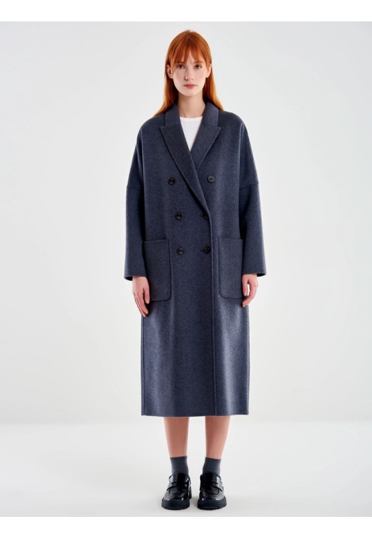 Basic Double-breasted Long Coat Anthracite