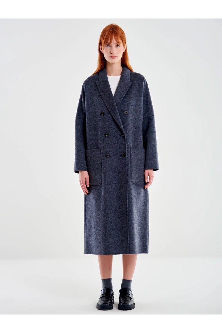 Basic Double-breasted Long Coat Anthracite