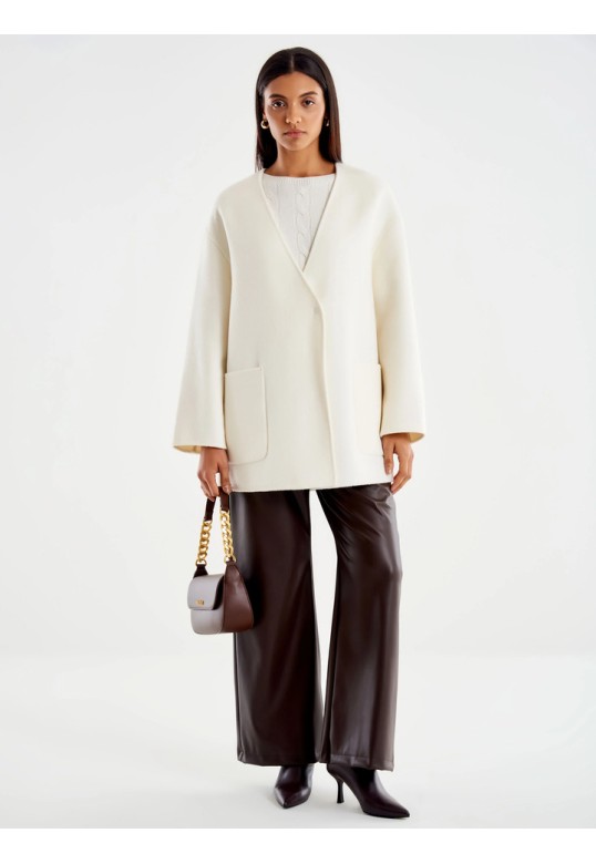 V-neck Short Coat white