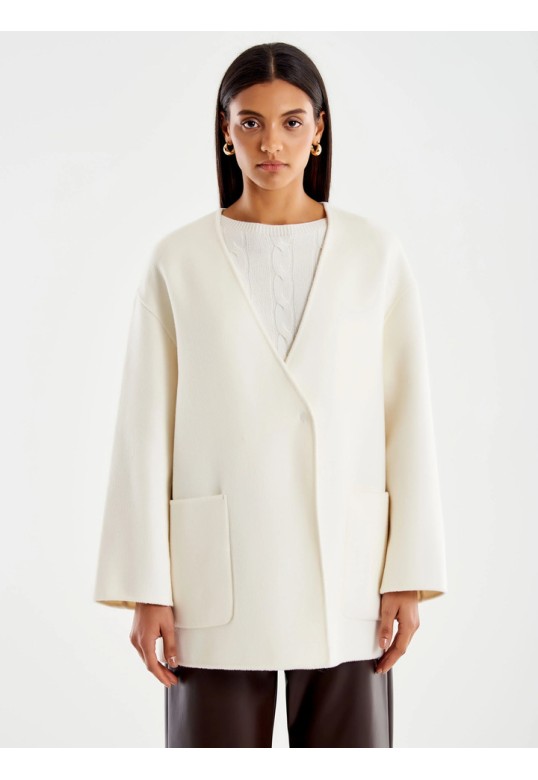 V-neck Short Coat white