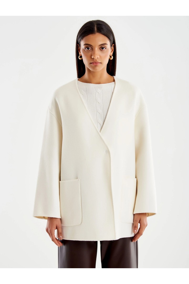 V-neck Short Coat white