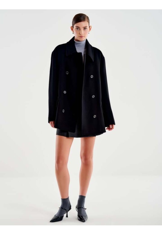 Double Breasted Short Coat Black