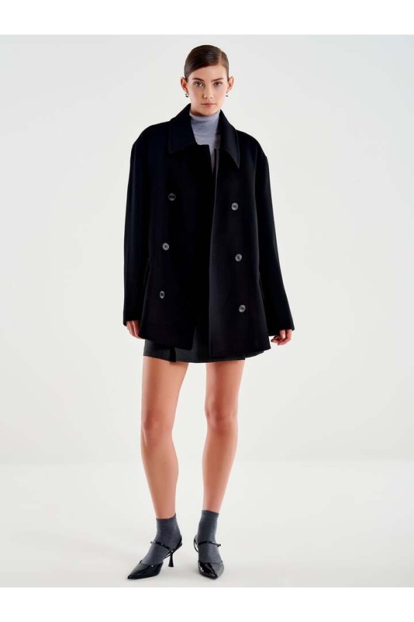 Double Breasted Short Coat Black