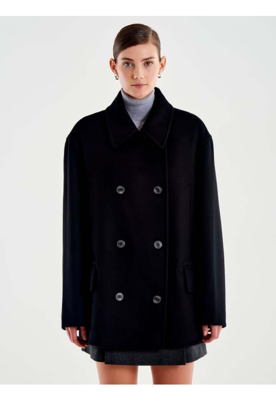 Double Breasted Short Coat Black