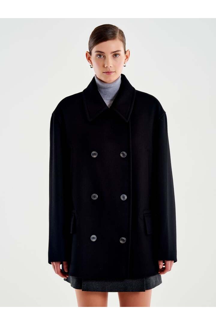 Double Breasted Short Coat Black