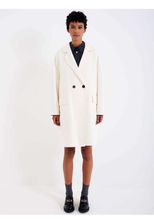 Double-Breasted Wool Blend Coat white