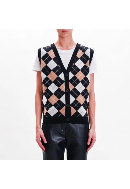 Gilet diamonds mixed cashmere - black/milk/camel