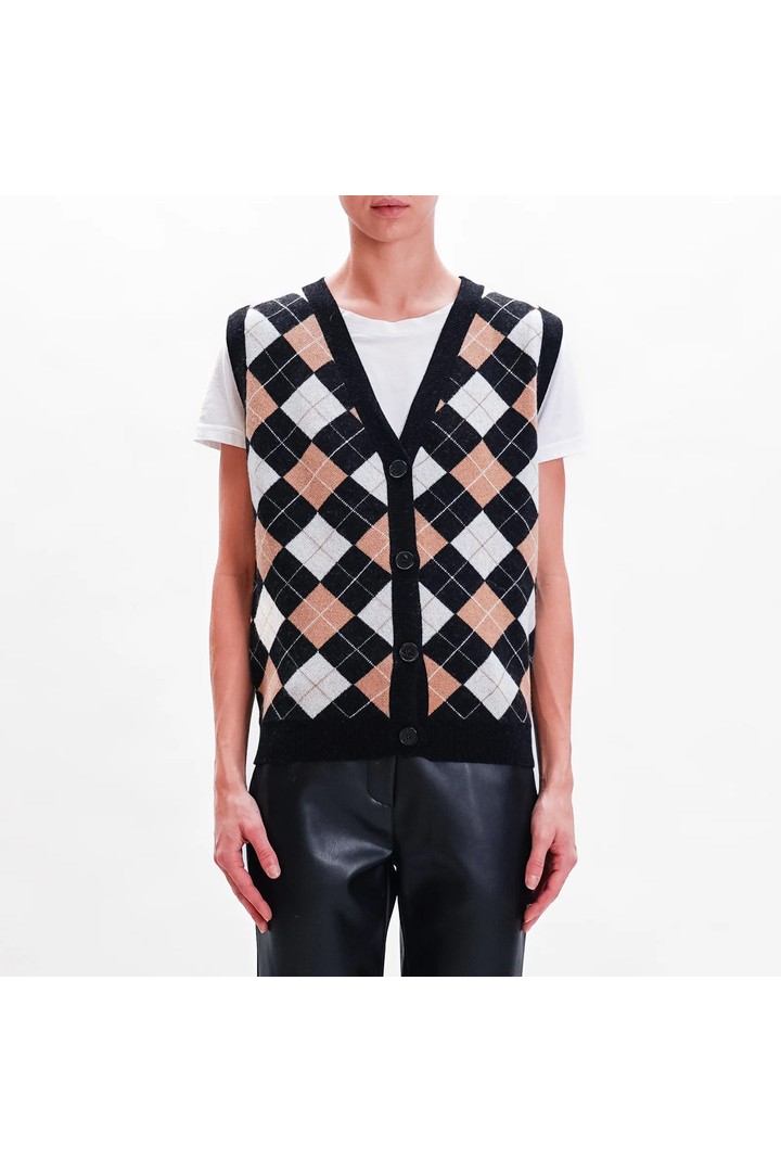 Gilet diamonds mixed cashmere - black/milk/camel