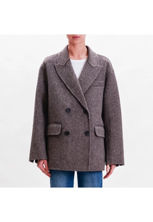 Handmade double-breasted wool blend jacket moka