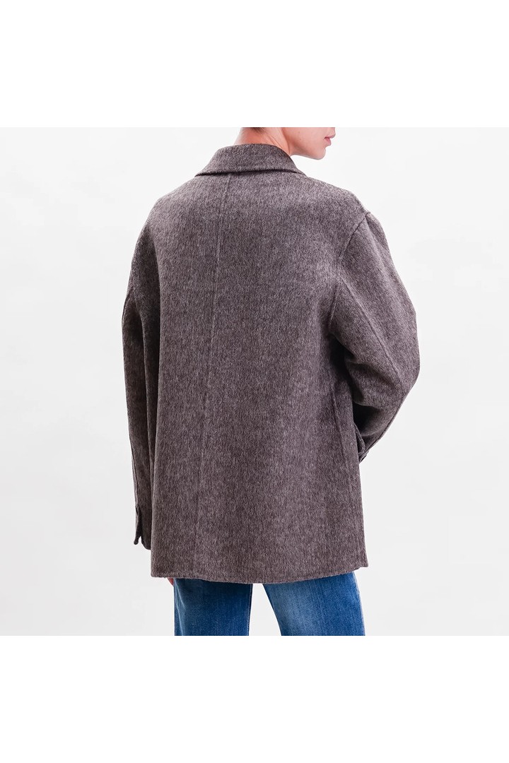 Handmade double-breasted wool blend jacket moka