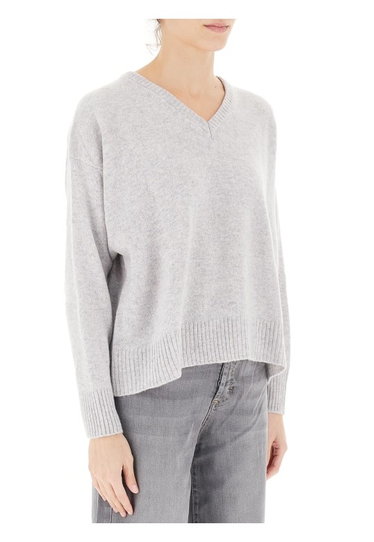 Cashmere Blend V-Neck Sweater Grey