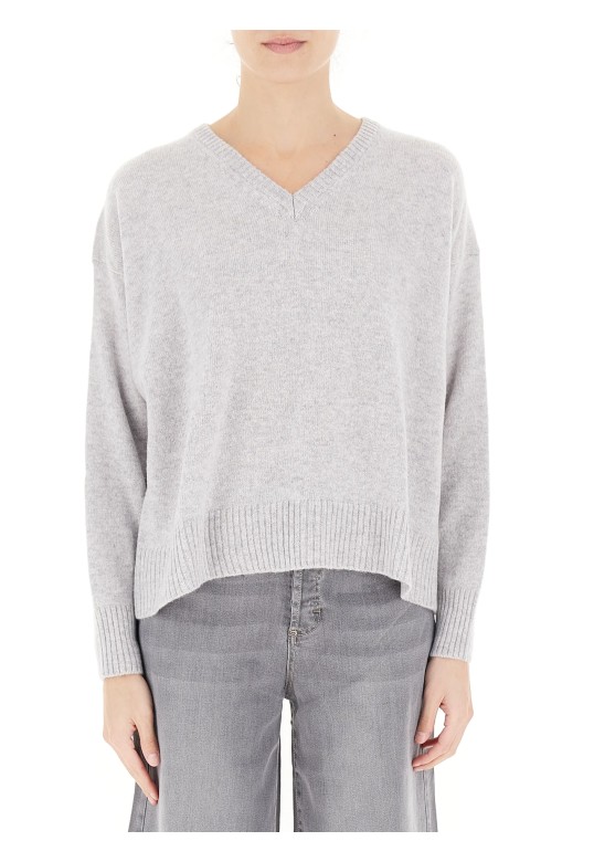 Cashmere Blend V-Neck Sweater Grey