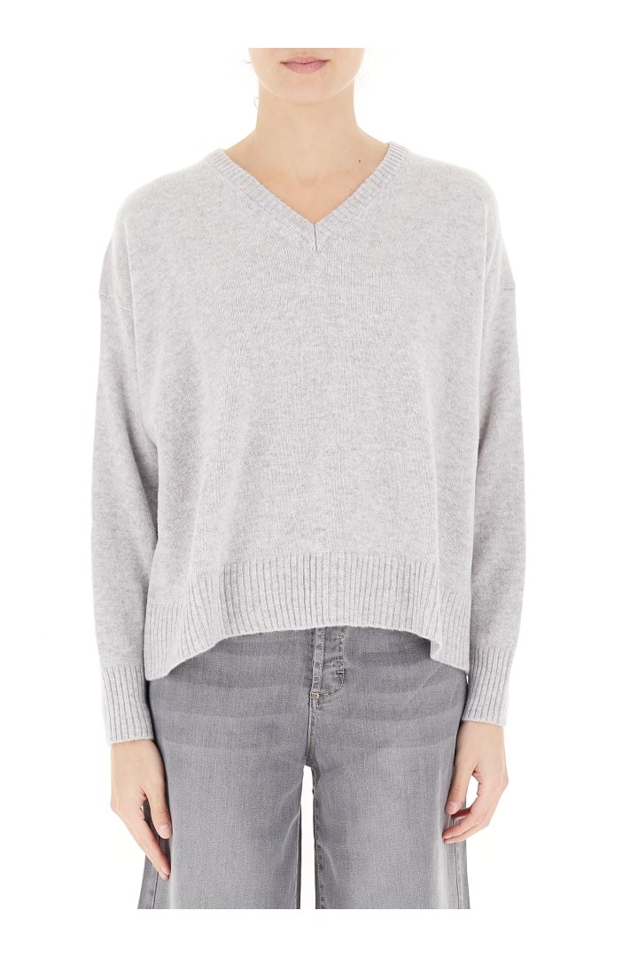 Cashmere Blend V-Neck Sweater Grey