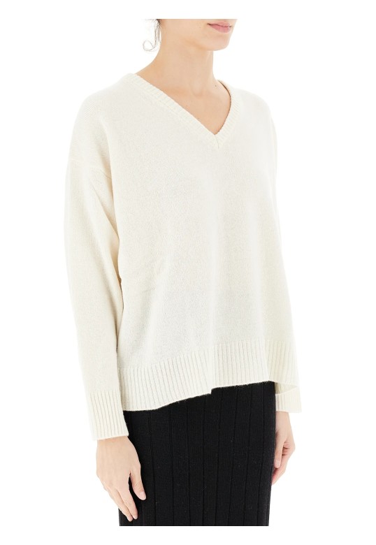 Cashmere Blend V-Neck Sweater Ecru