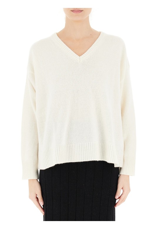 Cashmere Blend V-Neck Sweater Ecru