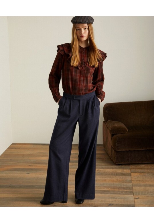 WIDE-LEG PLEATED TROUSERS NAVY