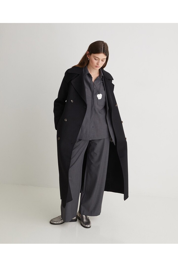 Grey wide-leg pleated suit trousers