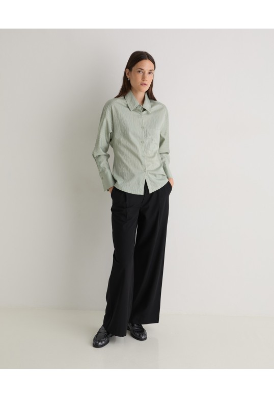 Black wide-leg pleated suit trousers