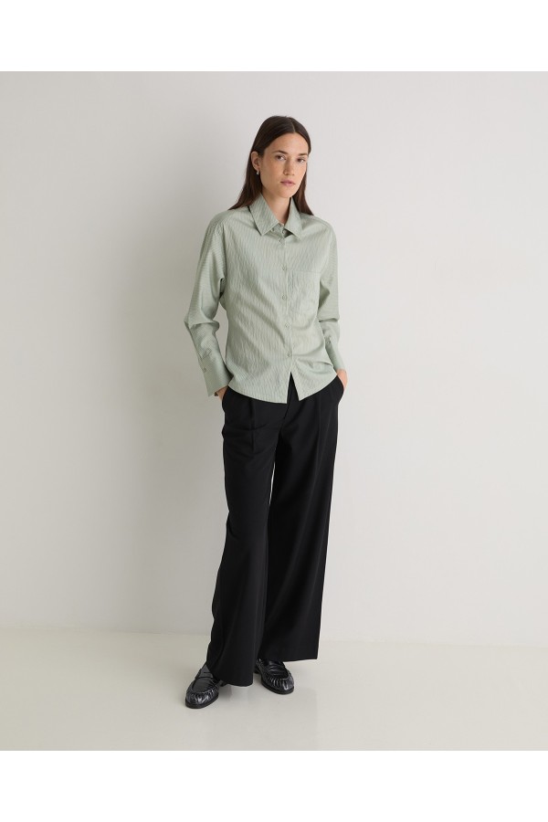 Black wide-leg pleated suit trousers