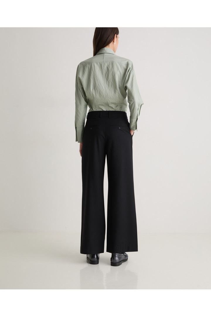 Black wide-leg pleated suit trousers