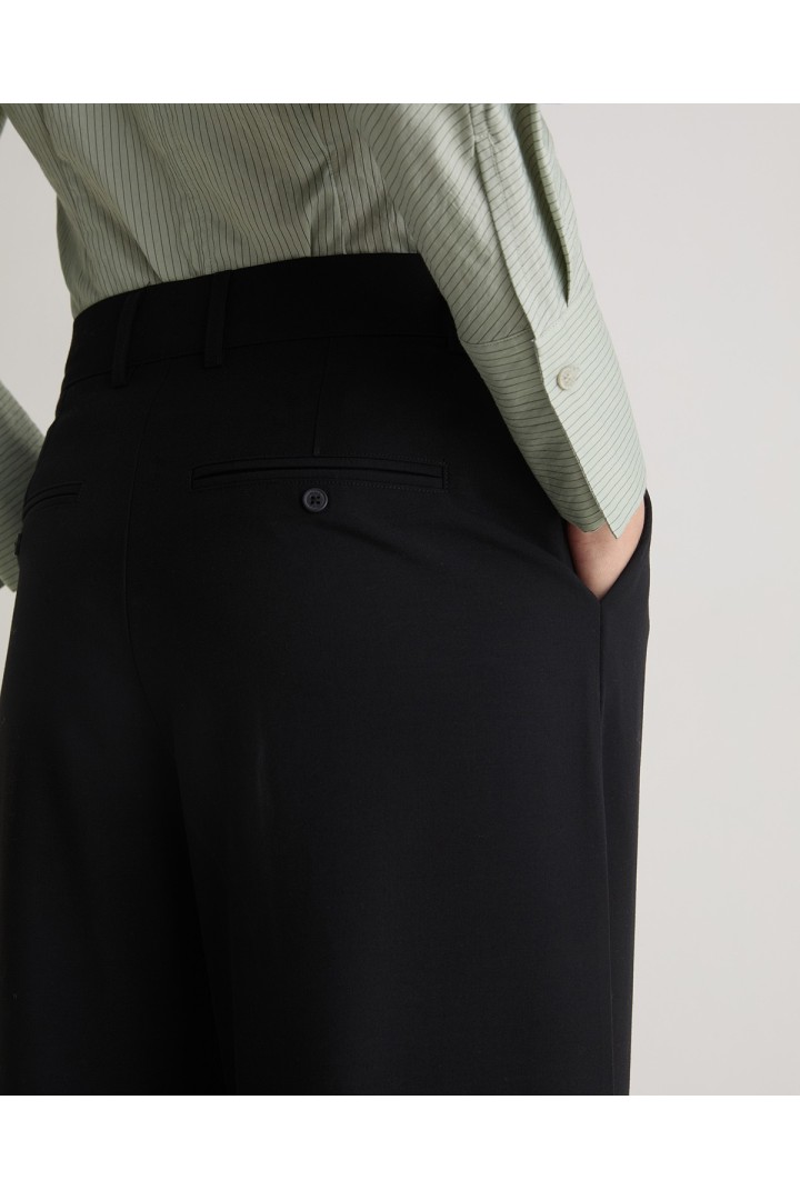 Black wide-leg pleated suit trousers