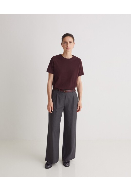 Grey wide-leg pleated suit trousers