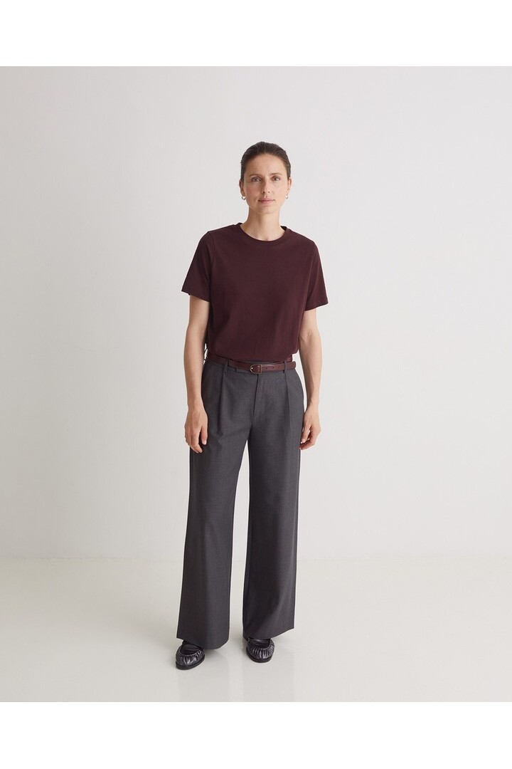 Grey wide-leg pleated suit trousers