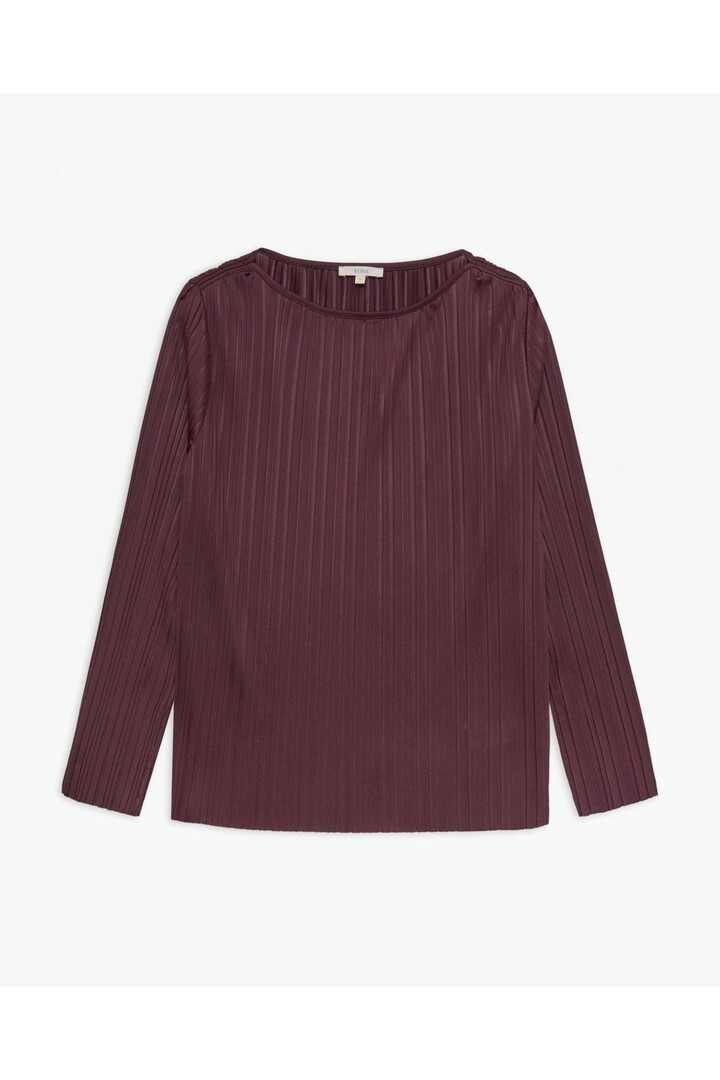 Aubergine bateau-neck pleated blouse