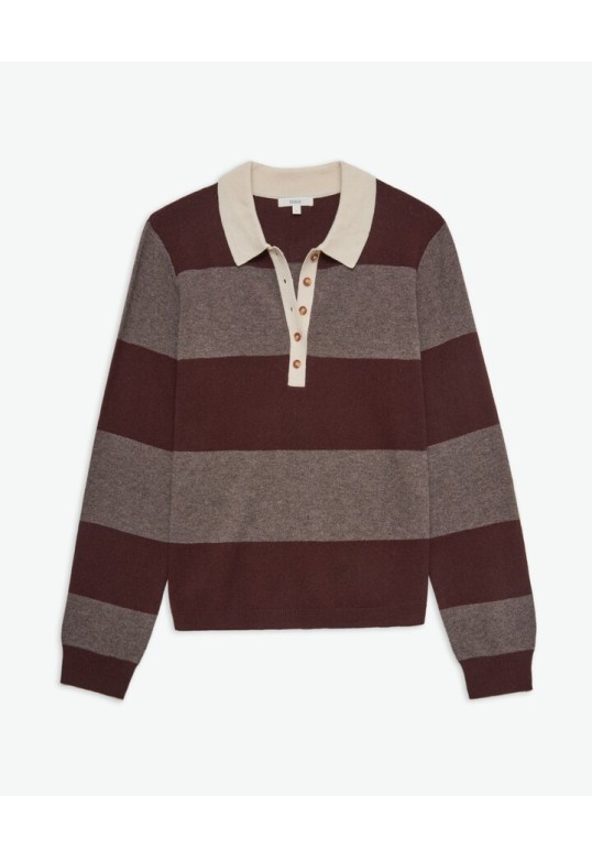 Brown striped wool-blend polo sweater