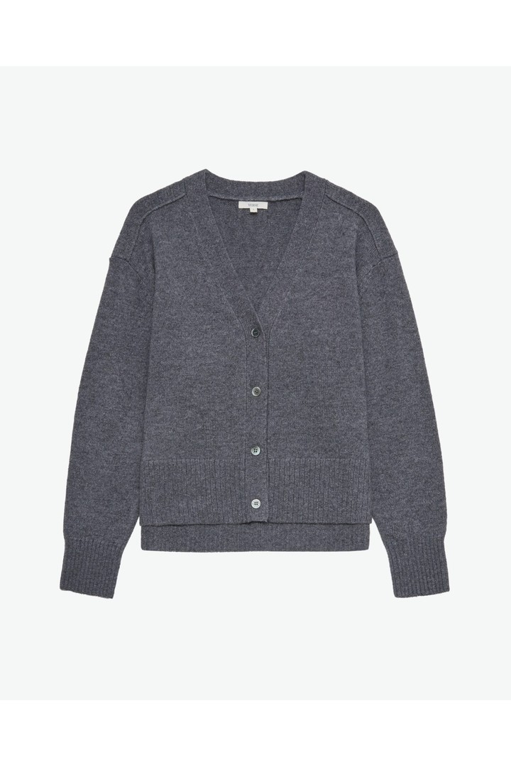 Grey wool cardigan with side slits