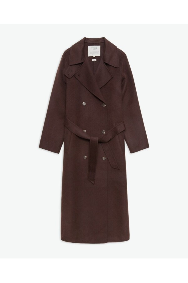 Handmade wool-blend long coat chocolate