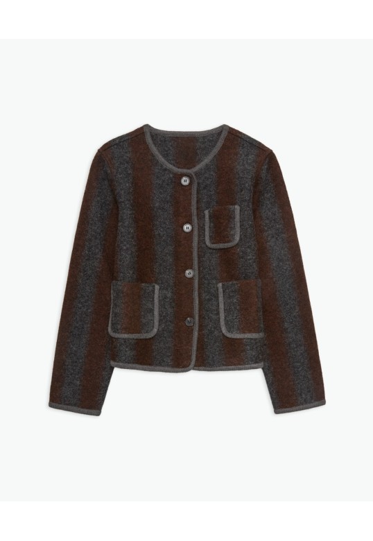 Brown Striped boiled-wool blend short jacket 