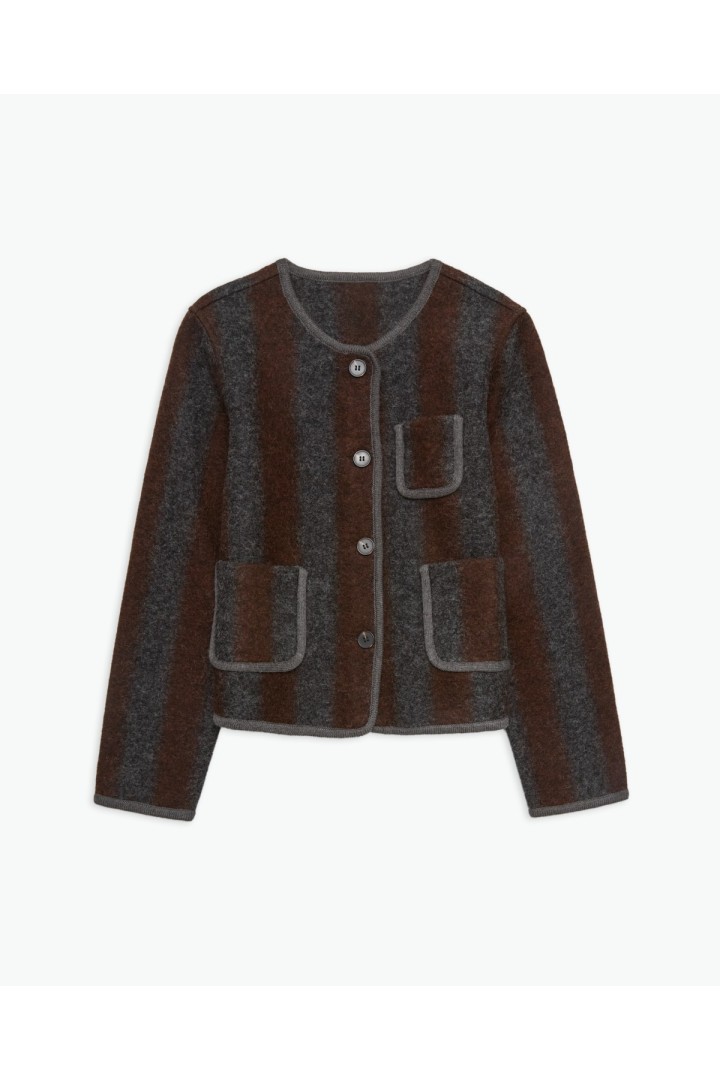 Brown Striped boiled-wool blend short jacket 