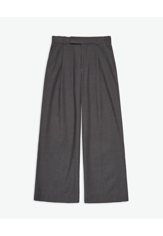 Grey wide-leg pleated suit trousers