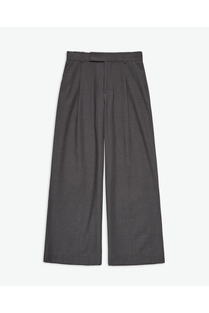 Grey wide-leg pleated suit trousers