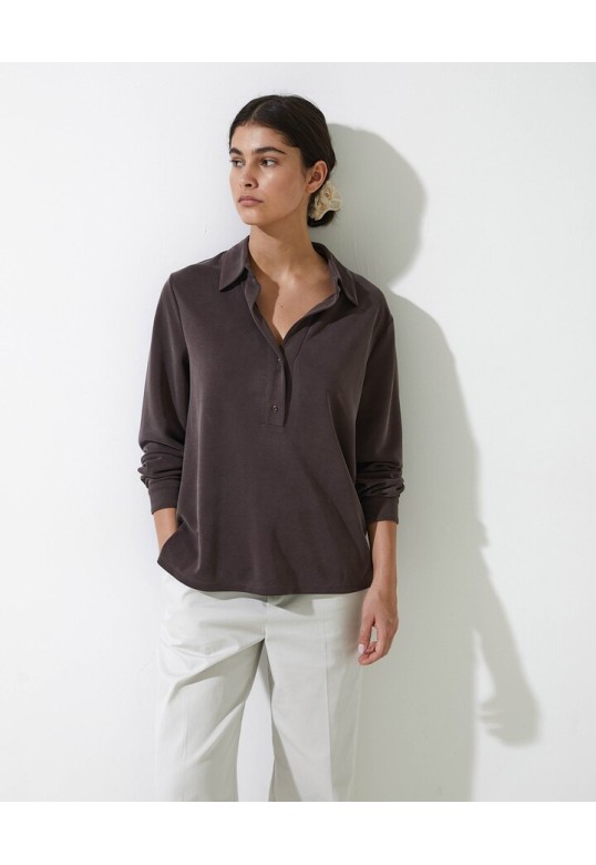 Chocolate knit polo collar shirt