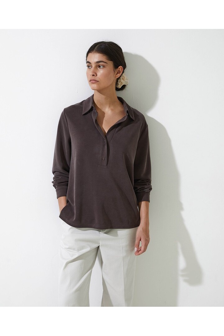 Chocolate knit polo collar shirt