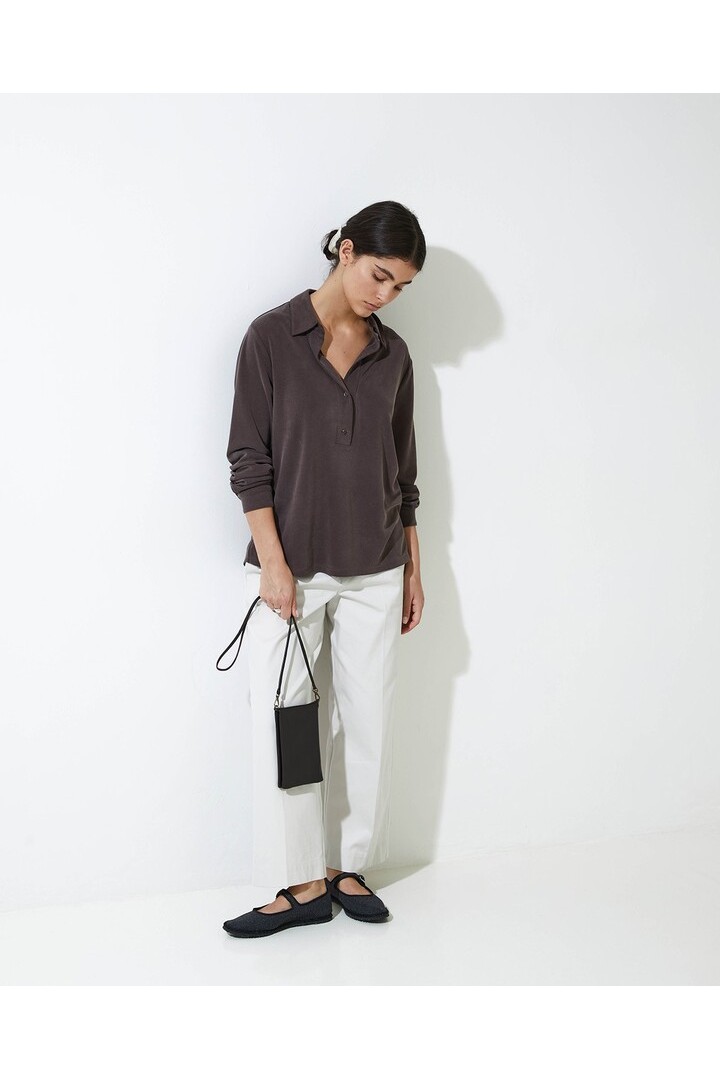 Chocolate knit polo collar shirt