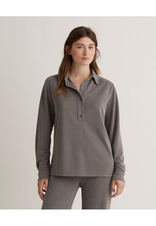 Anthracite knit polo collar shirt