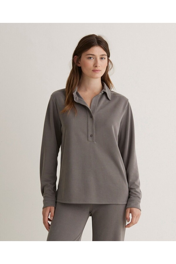 Anthracite knit polo collar shirt