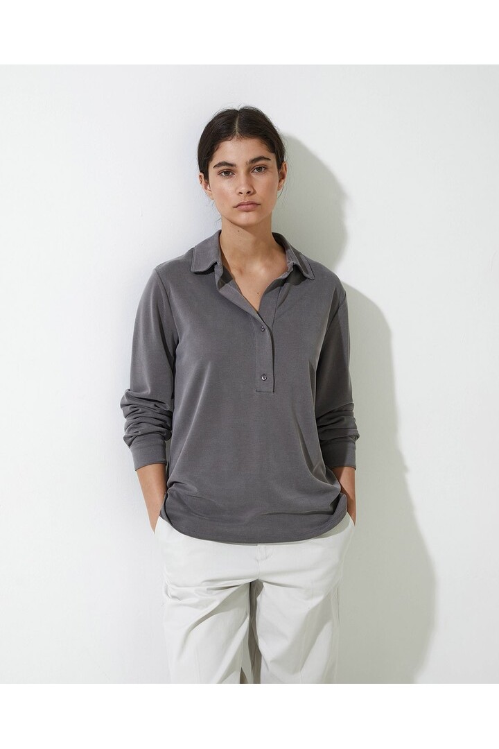 Anthracite knit polo collar shirt