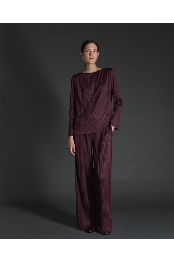 Aubergine wide pleated trousers