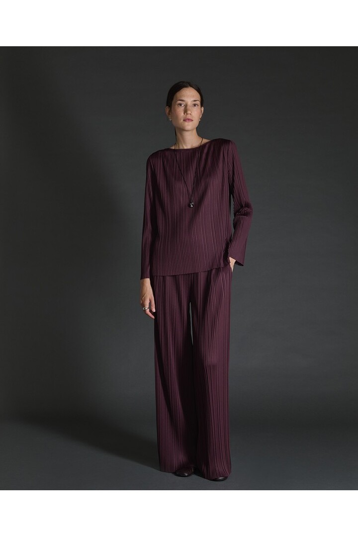 Aubergine wide pleated trousers