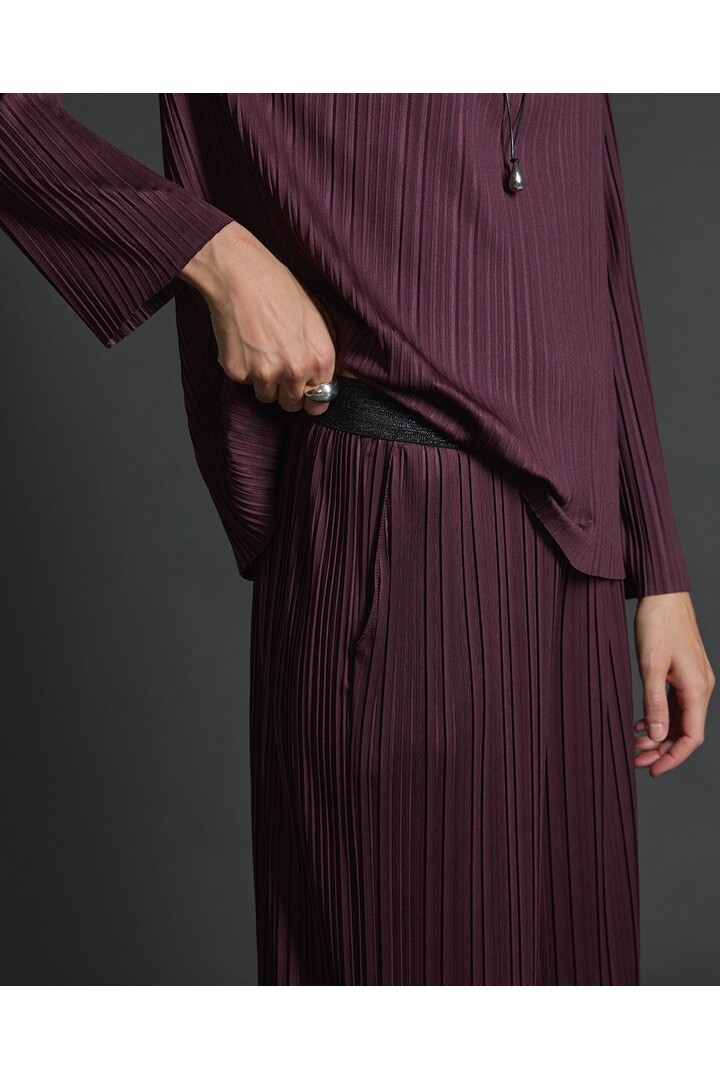 Aubergine wide pleated trousers