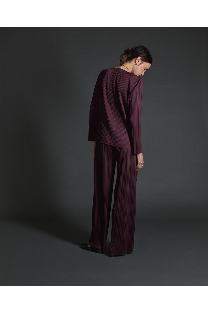 Aubergine wide pleated trousers