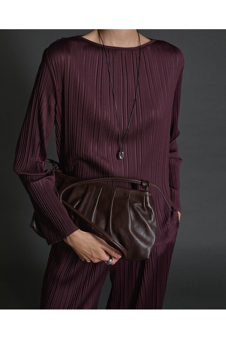 Aubergine bateau-neck pleated blouse